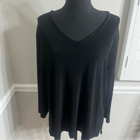 Travelers by Chicos black 3/4 sleeve top size 3 liquid fabric wrinkle resistant - Picture 2 of 6